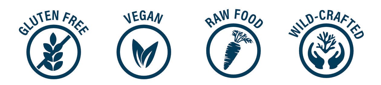 Gluten Free, Vegan, Raw Food and Wild-Crafted symbols