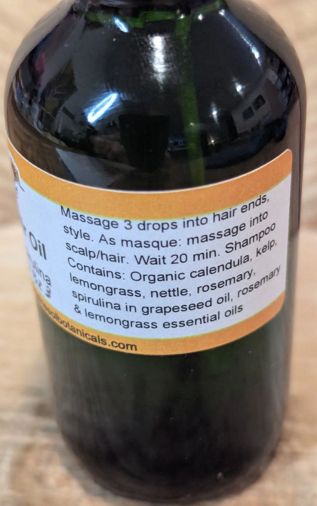 Healthy Hair Oil back of bottle with directions and ingredients