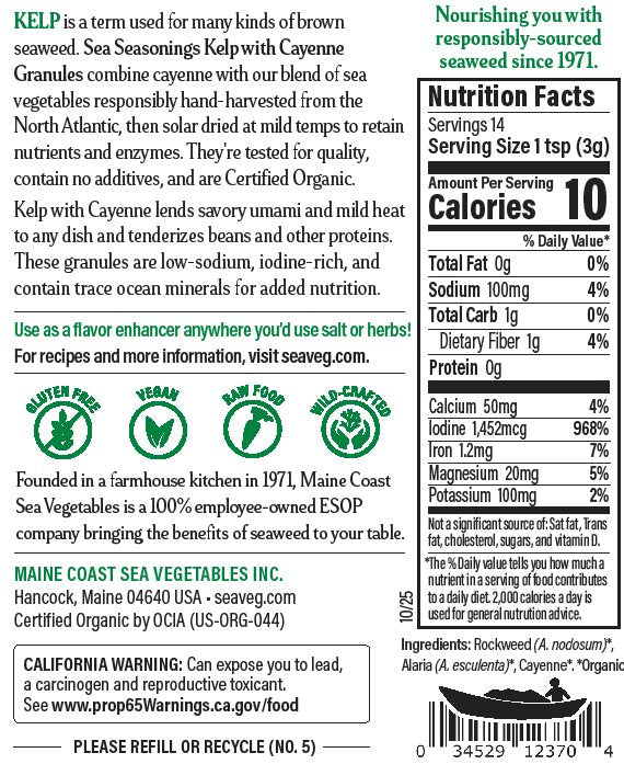 Label for Sea Seasonings Kelp with Cayenne Blend Granules