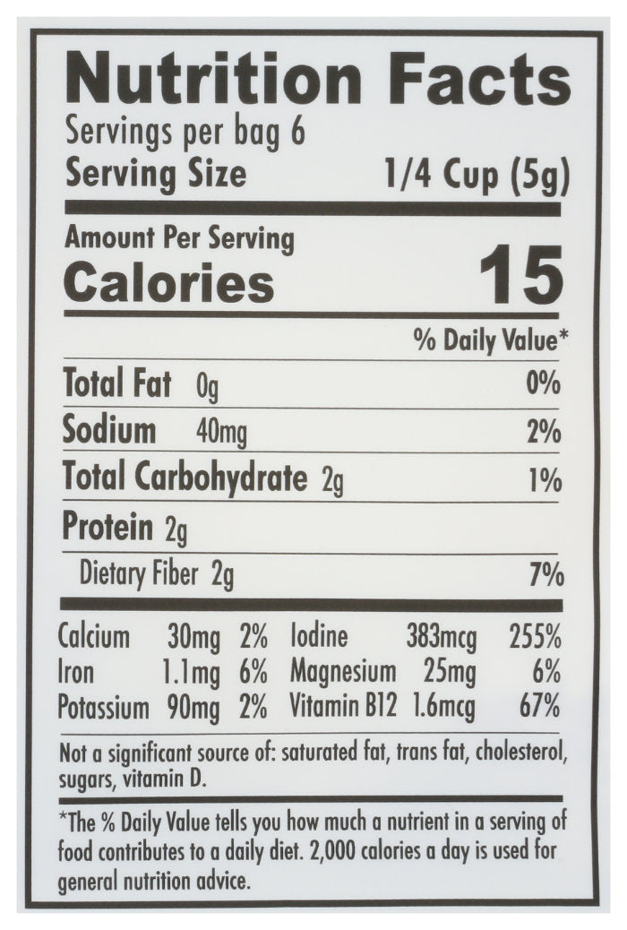 Nutrition facts label for laver leaf seaweed