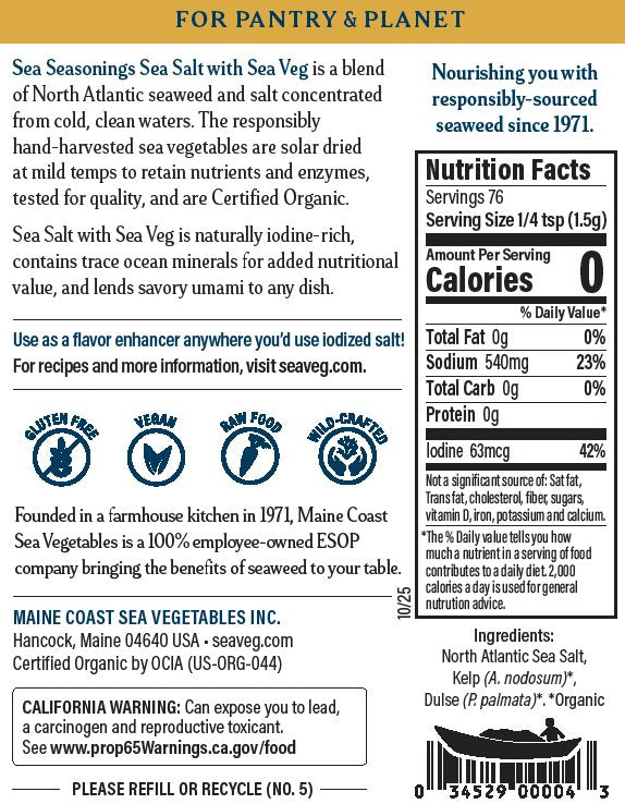Sea Salt with Sea Veg back of shaker label