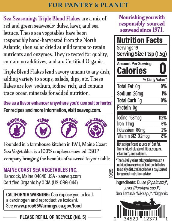 Sea Seasoning Triple Blend shaker back with nutrition and ingredients