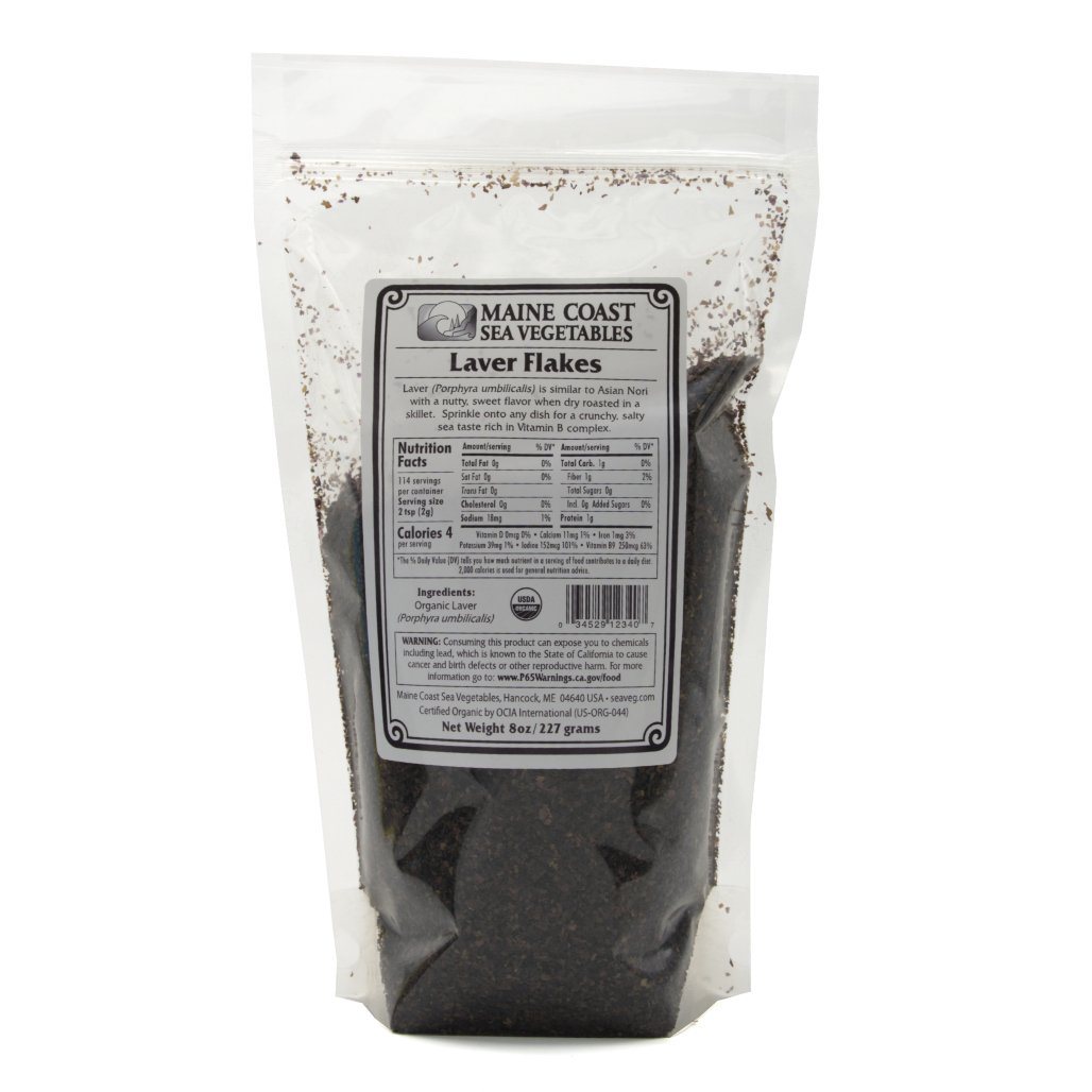 Laver Flakes - "Wild Atlantic Nori" - Organic 8 OZ - Maine Coast Sea Vegetables