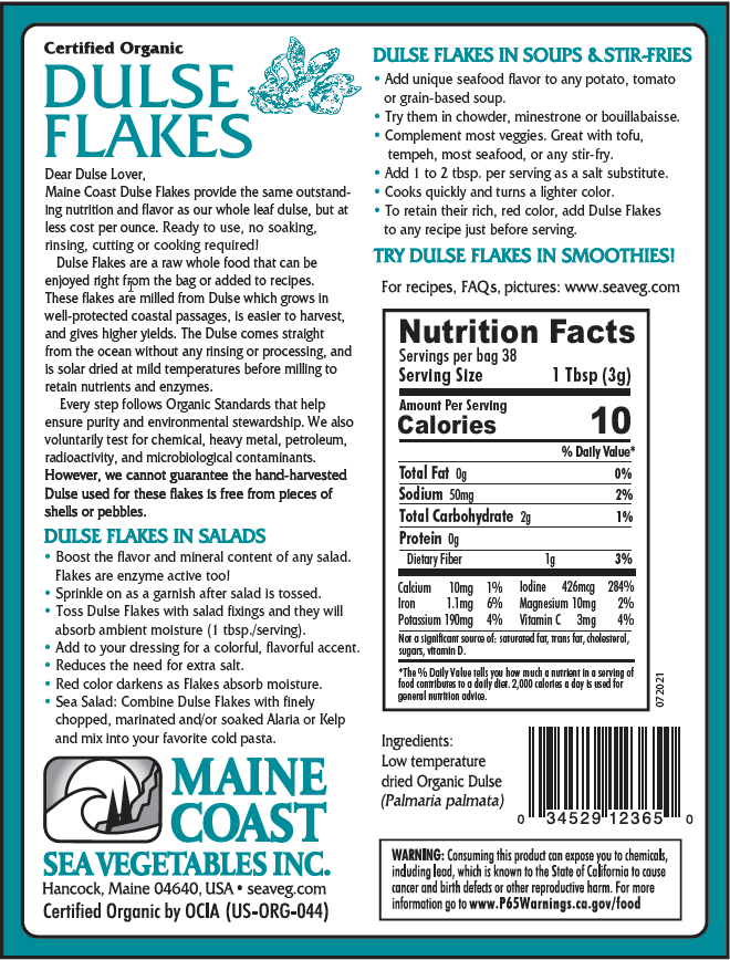 Organic Dulse Flakes 4 oz (Palmaria palmata) - Wild-Harvested Atlantic Sea Vegetable - Maine Coast Sea Vegetables