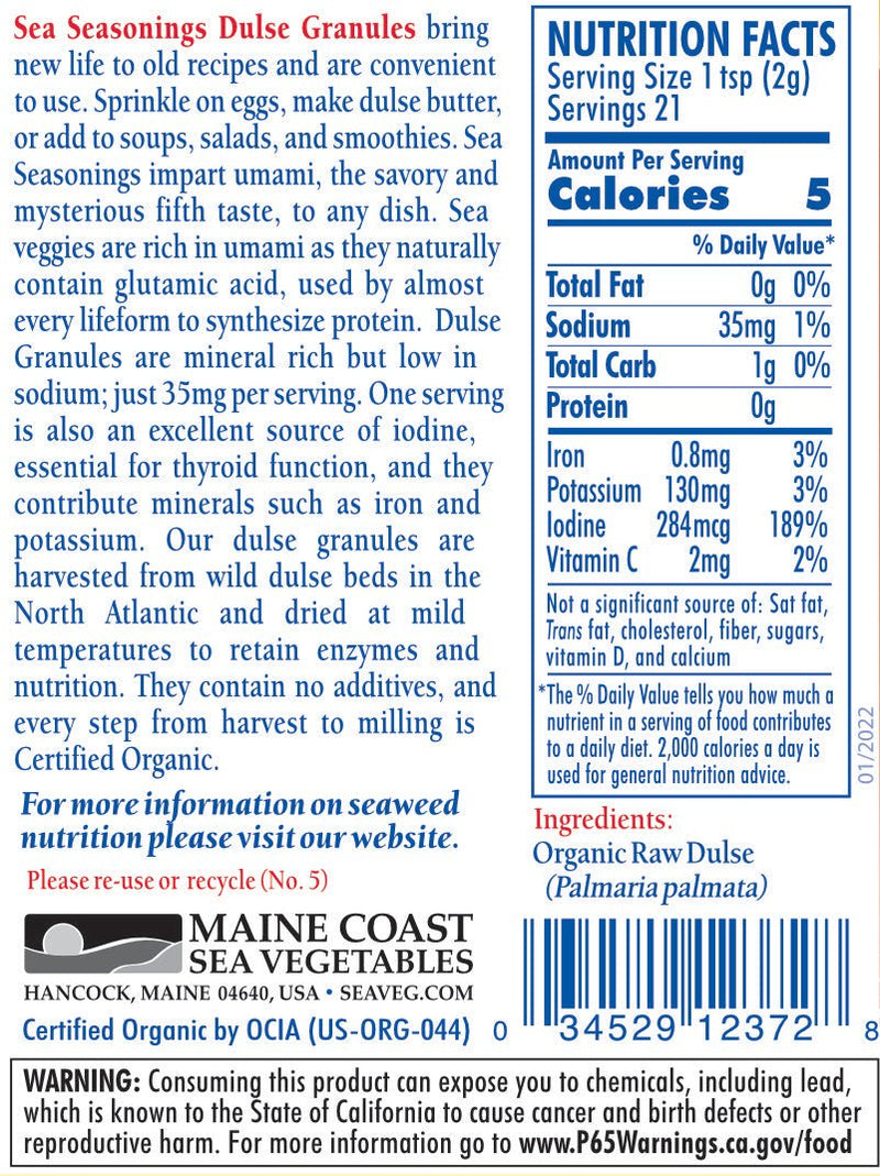 Organic Dulse Granules - Shaker and 8 oz Package - Maine Coast Sea Vegetables