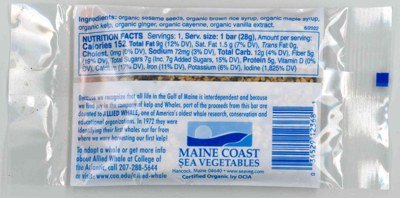 Organic Kelp Krunch™ Sesame Ginger Bulk - Seaweed Nutrition Bar Made with Sesame Seeds, Sugar Kelp, and Ginger CASE (12 Krunch Bars) - Maine Coast Sea Vegetables