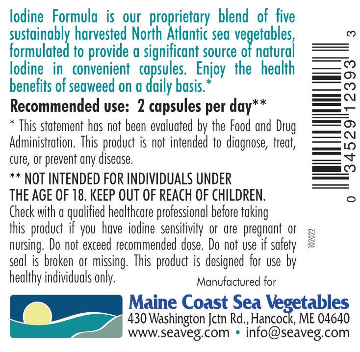 Seaweed Support Iodine Formula - back of bottle label