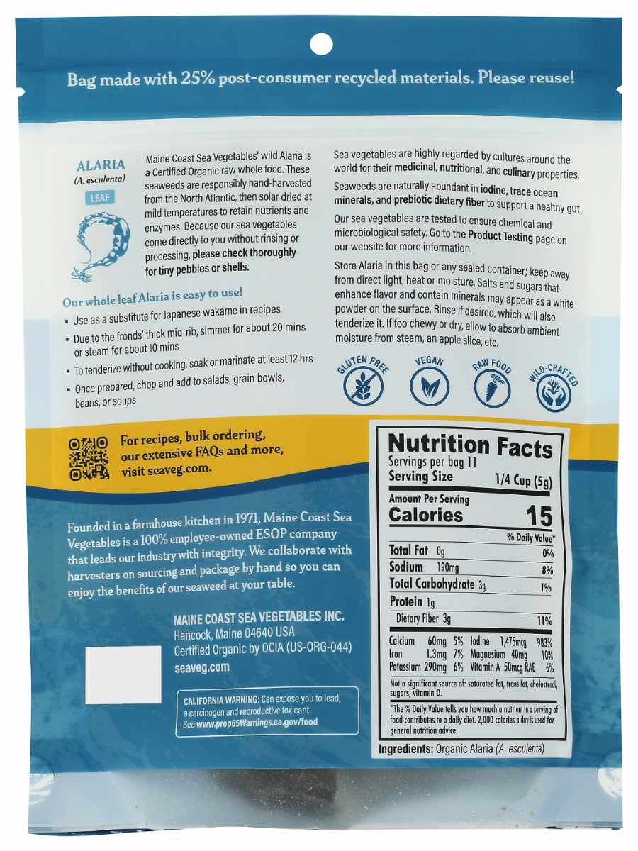 back of Alaria retail bag