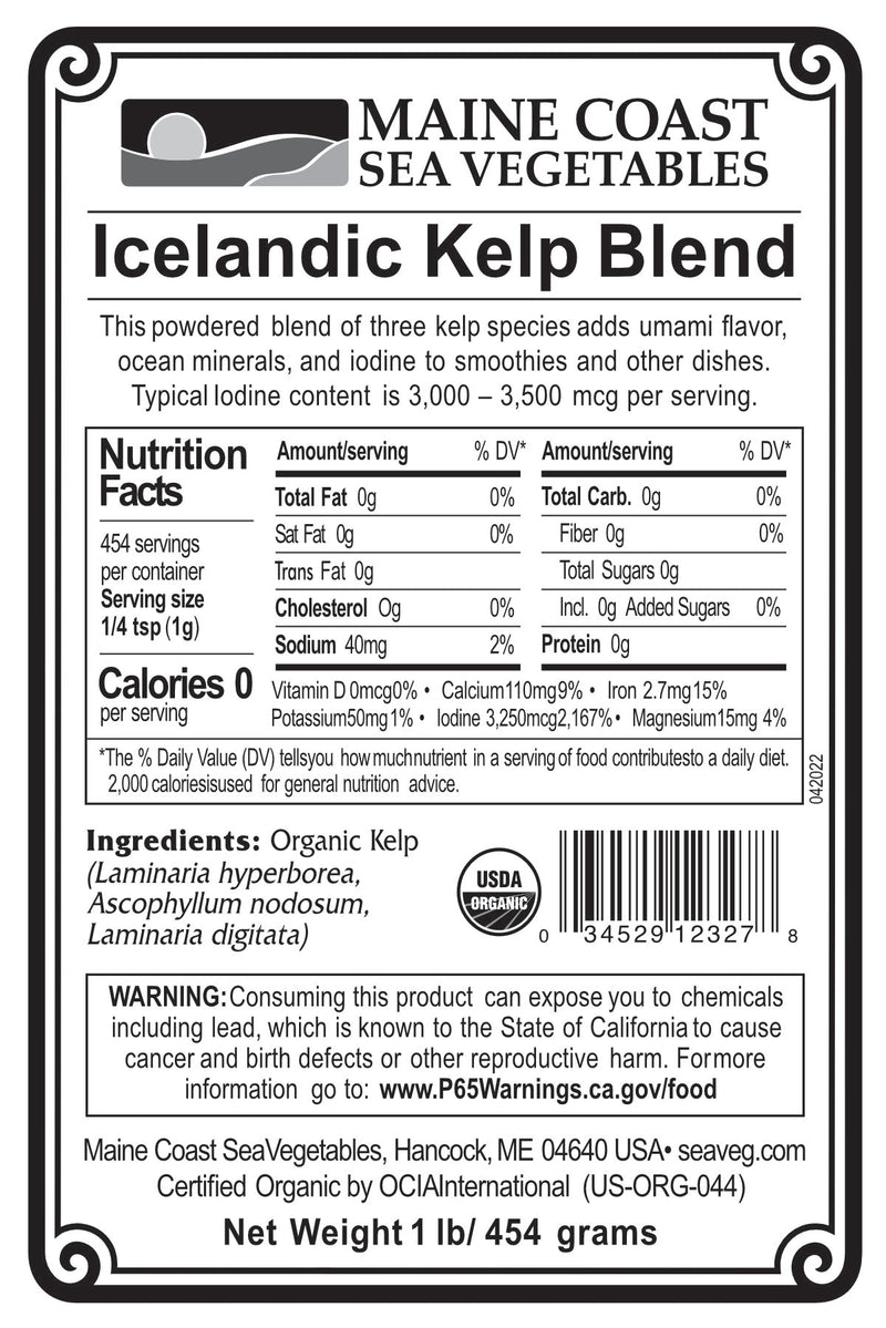 Organic Icelandic Kelp Blend Powder (IKB) - Premium Blend of 3 Kelps - High in Iodine and Essential Minerals