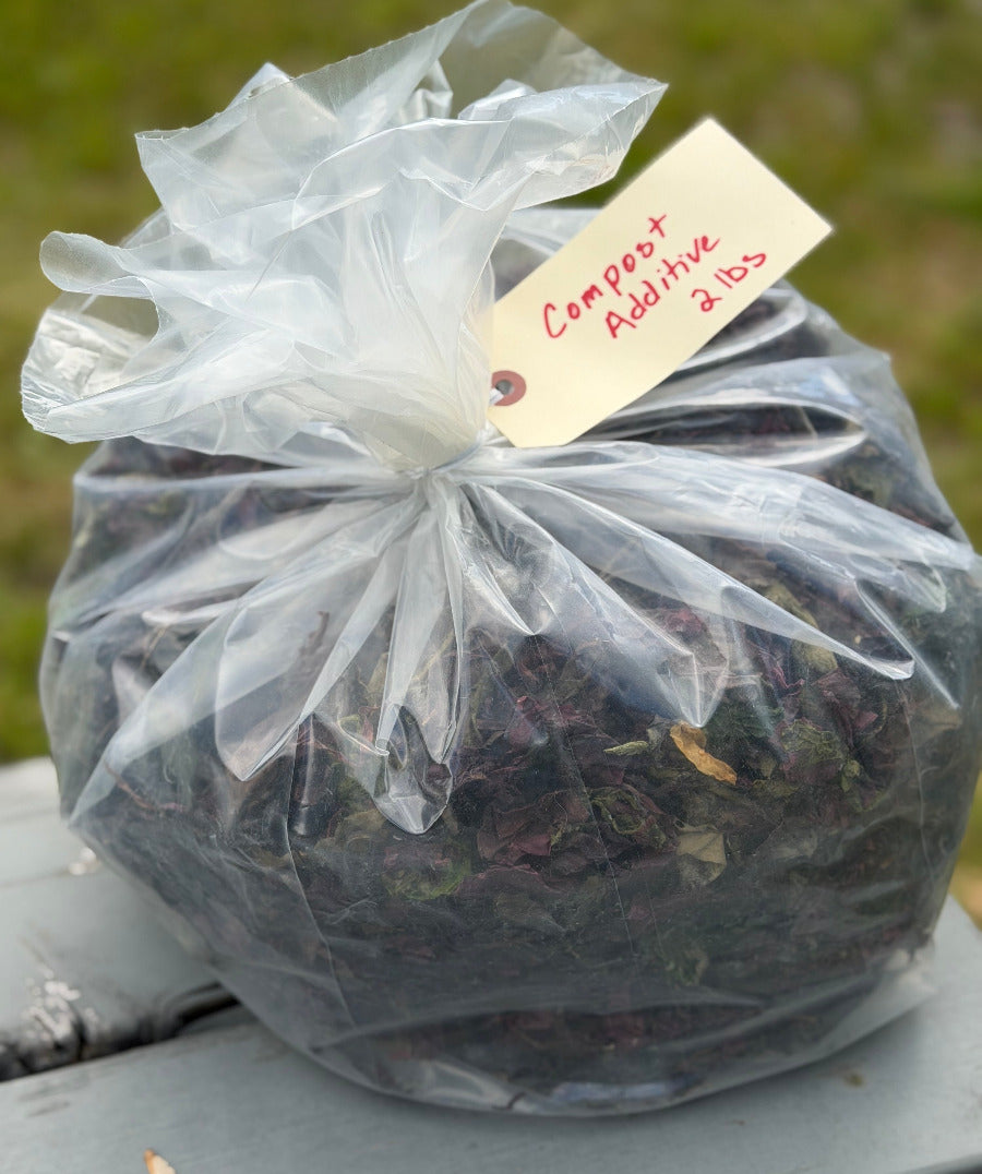 plastic bag with 2 pounds of seaweed for adding to compost