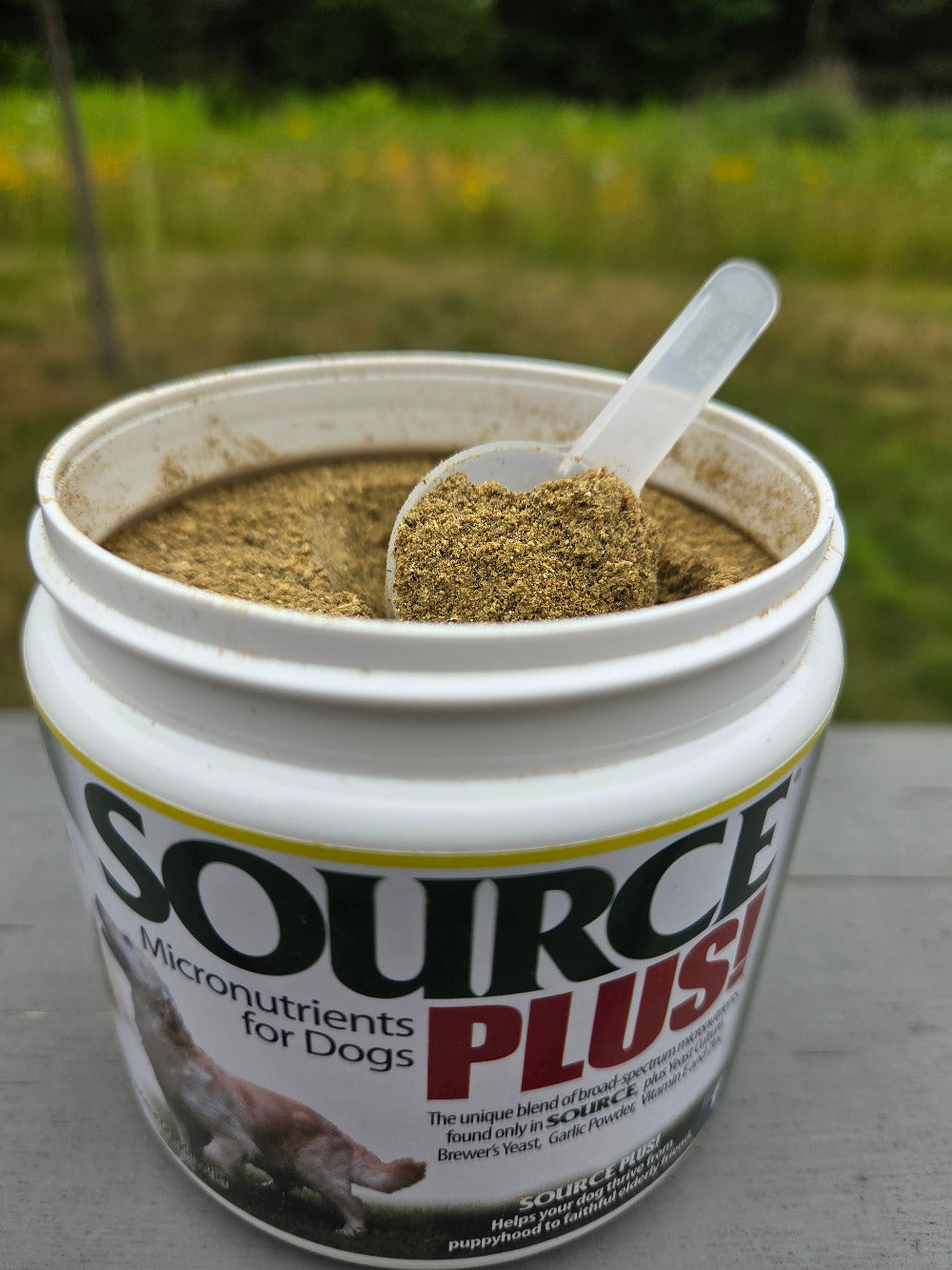 Source Plus for dogs - open container showing nutritional supplement