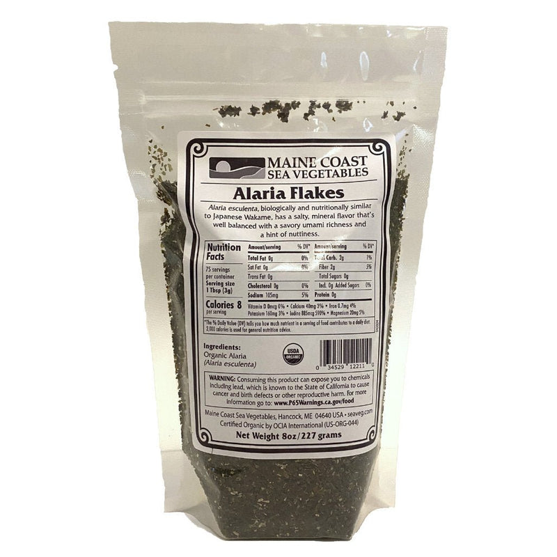 Organic Alaria Flakes Bulk (Alaria esculenta) - "Wild Atlantic Wakame" - Wild - Harvested Sea Vegetable 8 OZ - Maine Coast Sea Vegetables