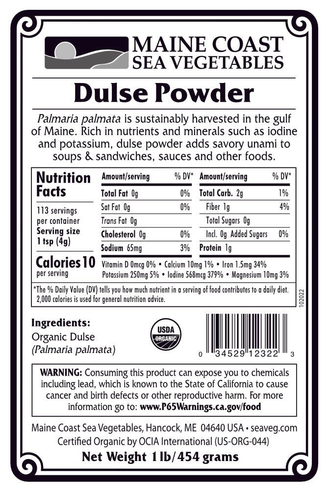 Organic Dulse Powder Bulk (Palmaria palmata) - Wild - Harvested Atlantic Sea Vegetable 1 LB - Maine Coast Sea Vegetables