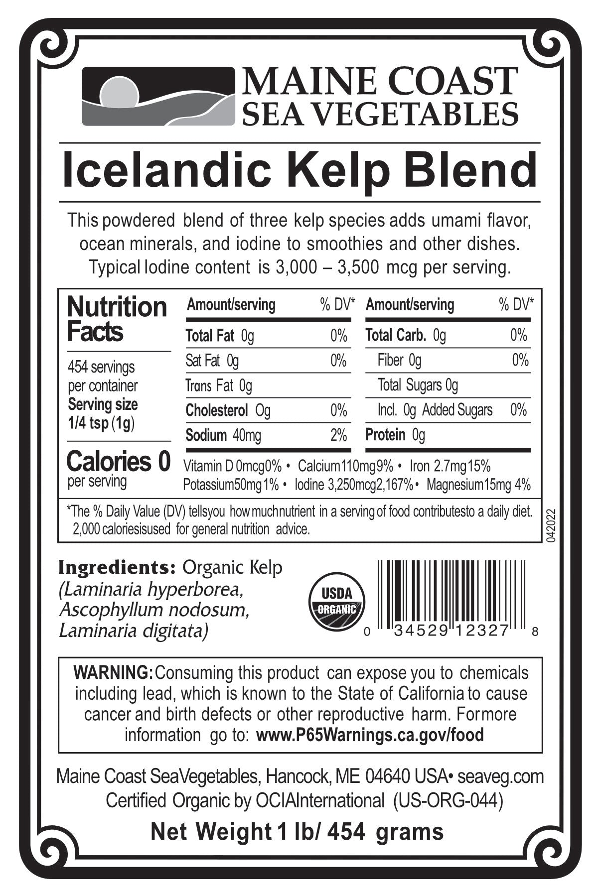 Organic Icelandic Kelp Blend Powder (IKB) - Premium Blend of 3 Kelps - High in Iodine and Essential Minerals 1 LB - Maine Coast Sea Vegetables