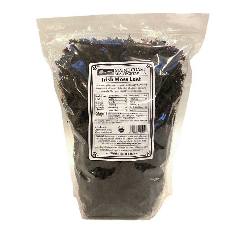 Organic Irish Moss Whole Leaf Bulk (Chondrus crispus) - "Sea Moss" - Wild - Harvested Atlantic Sea Vegetable 1 LB - Maine Coast Sea Vegetables