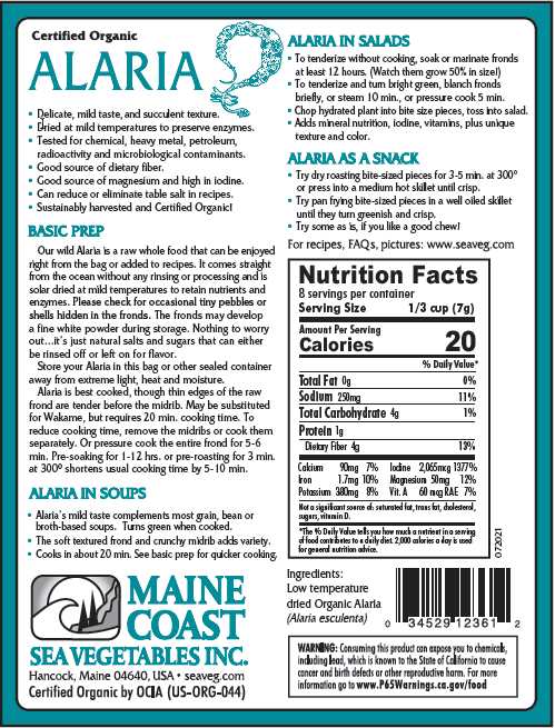 Organic Alaria Whole Leaf 2 oz Bag (Alaria esculenta) - "Wild Atlantic Wakame" - Wild-Harvested Sea Vegetable - Maine Coast Sea Vegetables