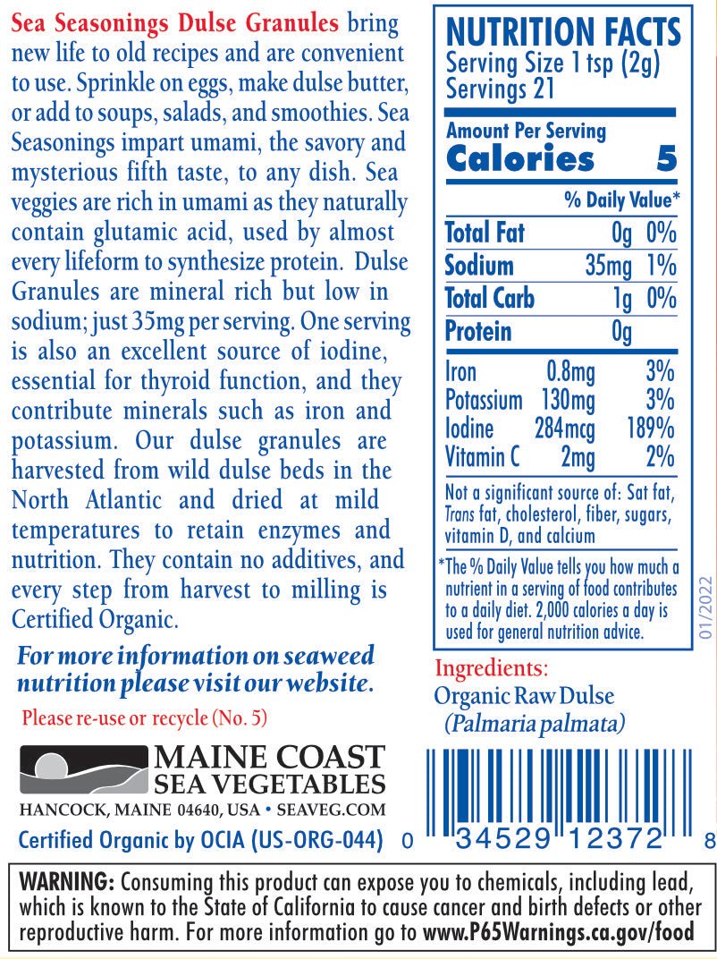 Organic Dulse Granules 1.5 oz Shaker - Sea Seasoning - Maine Coast Sea Vegetables
