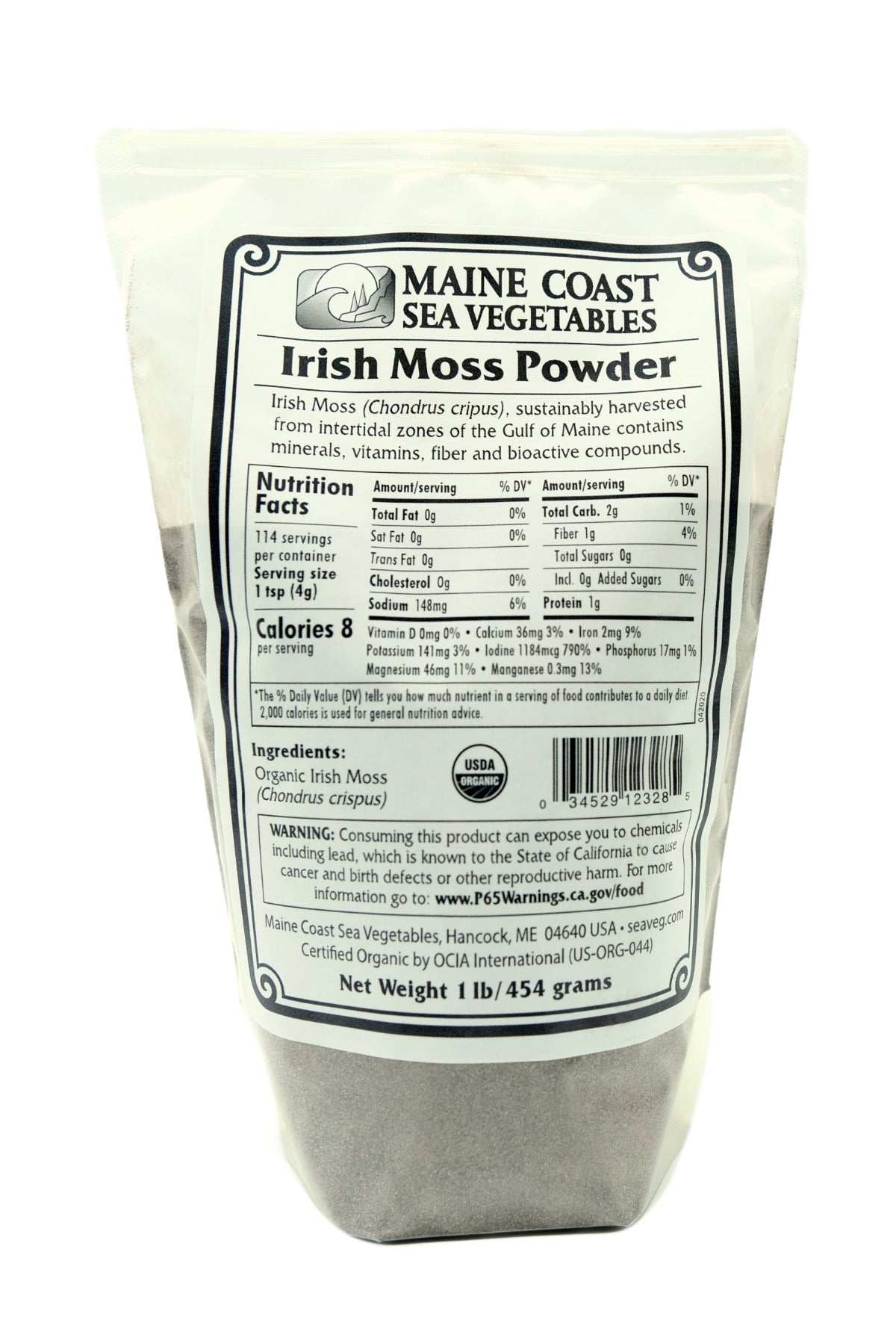 Organic Irish Moss Powder (Chondrus crispus) - "Sea Moss" - Wild-Harvested Atlantic Sea Vegetable 1 LB - Maine Coast Sea Vegetables