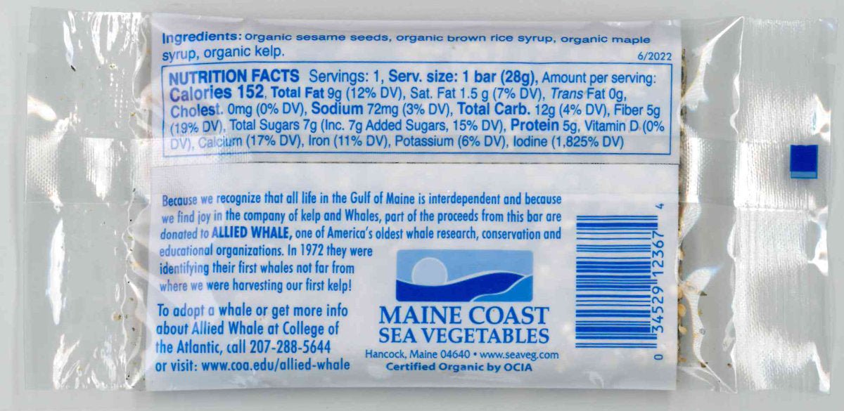 Organic Kelp Krunch™ Original Sesame  Bar - back of package