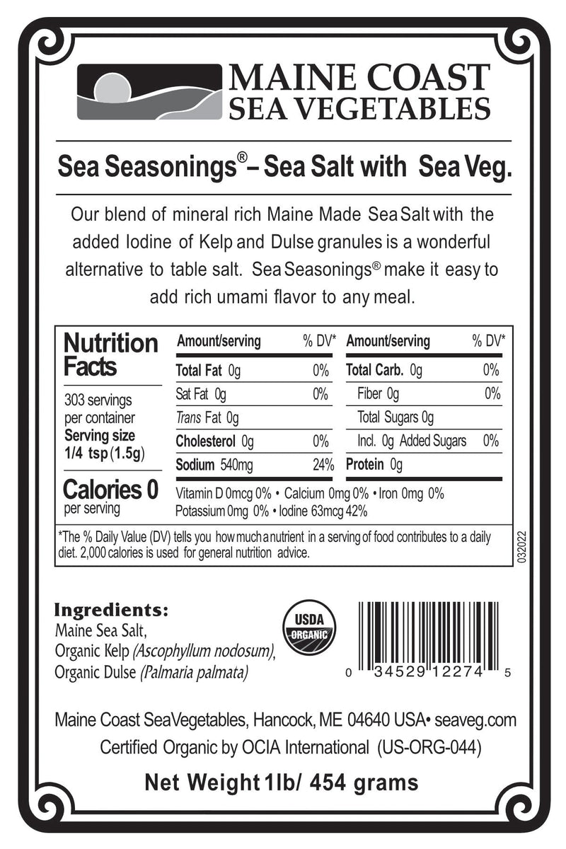 Sea Salt with Sea Veg Bulk - Naturally-Iodized Sea Salt Blend with Wild-Harvested Dulse and Knotted Kelp - A Flavorful and Nutritious Sea Seasoning 5 LBS - Maine Coast Sea Vegetables