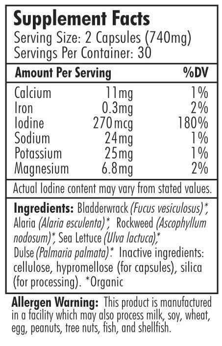 Seaweed Support Iodine Formula - A Natural Source of Iodine  - nutrional label