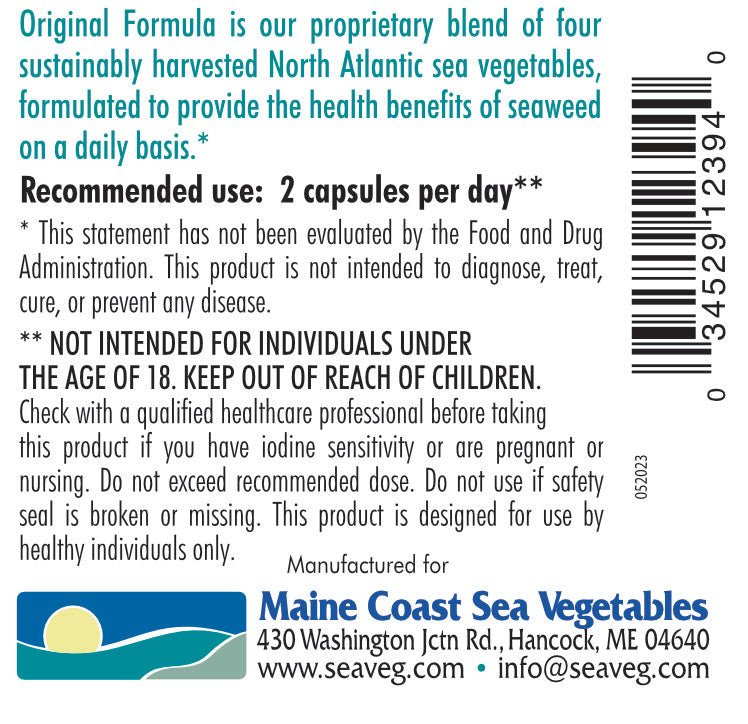 Seaweed Support Original Formula - back of bottle label